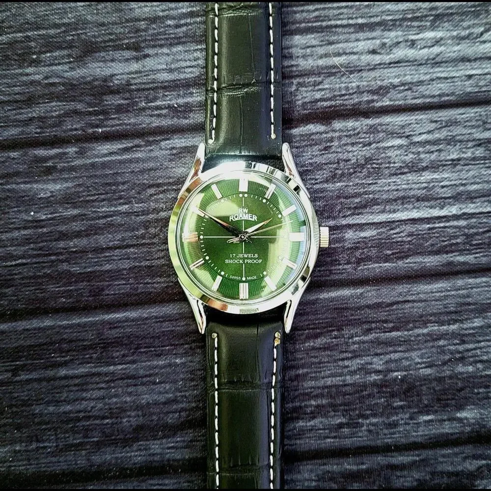 RARE Roamer Manual Wind‎ Swiss Watch Restored SLV-GRN-BLK